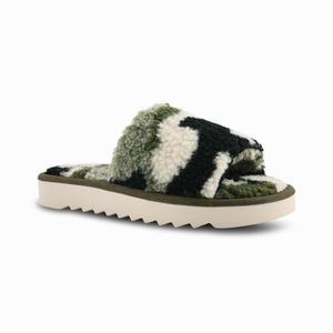 Nine West Fuzzie Cozy Flat Slippers - Green/Beige - Ireland (XH6085192)